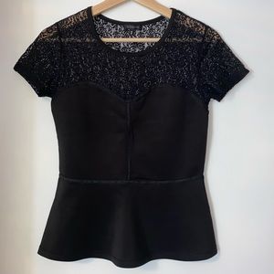 DYNAMITE - Lacy Peplum Sweetheart Top